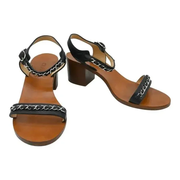CHANEL Leather & Chain Strappy Heeled Sandals Size 40.5 - Picture 1 of 13